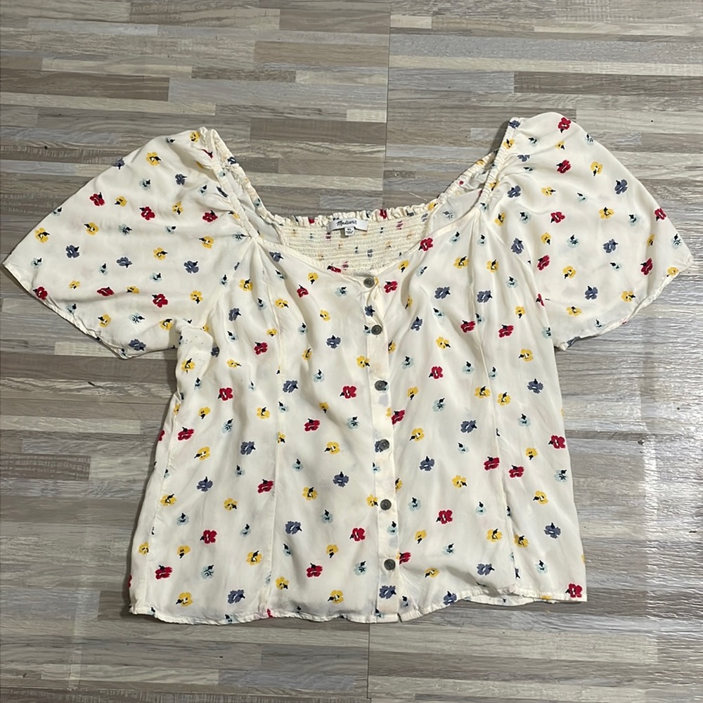 Madewell Size XL Seamed Button-Down Shirt in Confetti Floral